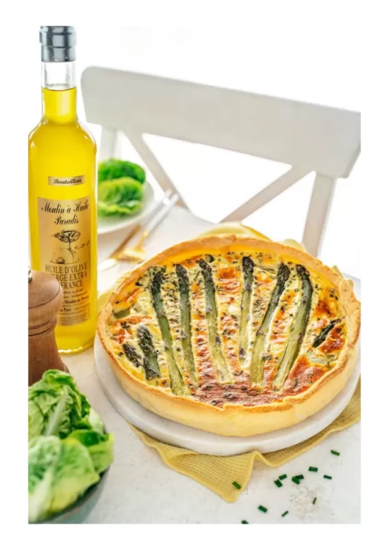 Quiche aux asperges, chèvre frais et ciboulette - Huile de Bouteillan, Martignargues et à Saint-Maximin, Moulin à Huile Paradis