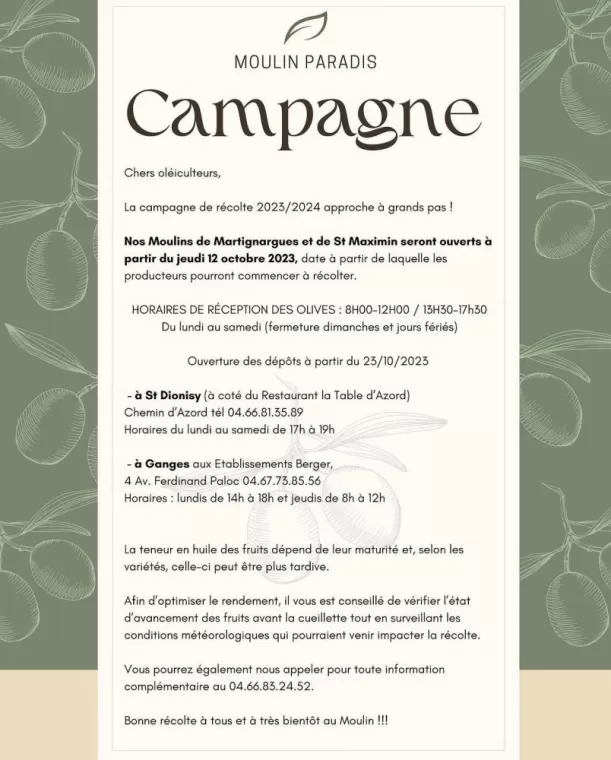 La campagne de récolte 2023/2024 approche !, Martignargues et à Saint-Maximin, Moulin à Huile Paradis