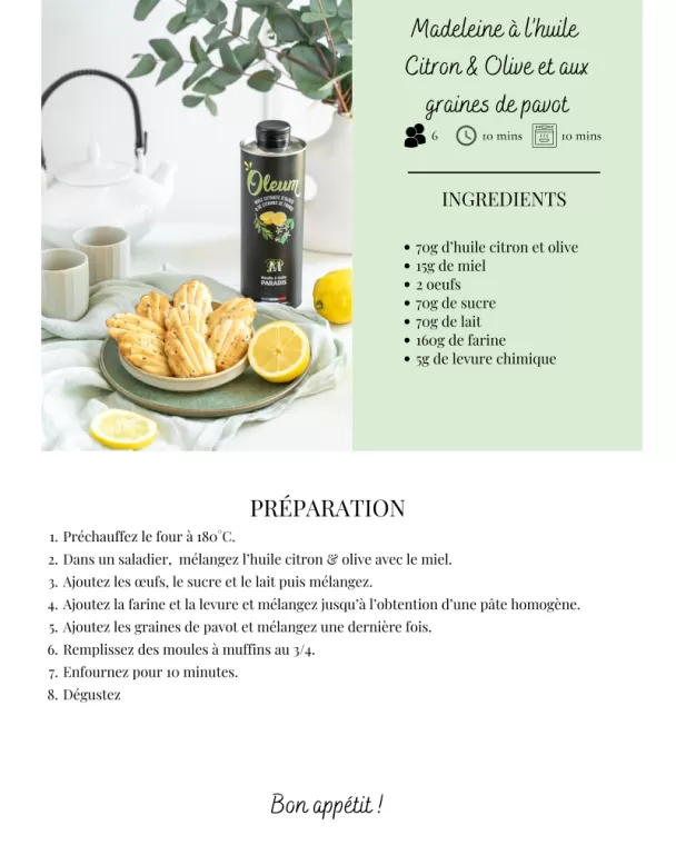 Recette Madeleines au citron et aux graines de pavot, Martignargues et à Saint-Maximin, Moulin à Huile Paradis