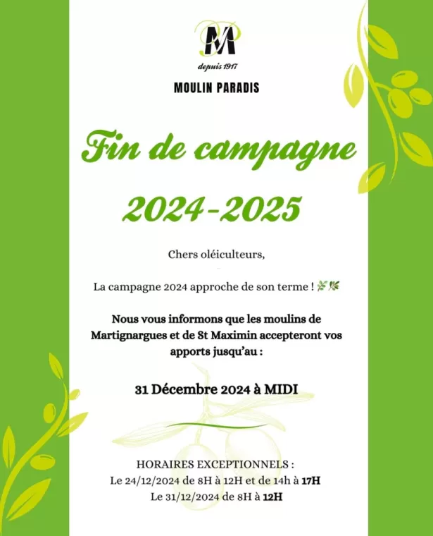 Fin de campagne 2024-2025, Martignargues et à Saint-Maximin, Moulin à Huile Paradis